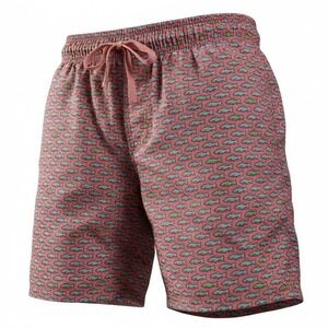 Class Club Kids Fish Print Swim Trunks Coral Drawstring Waist Size 8